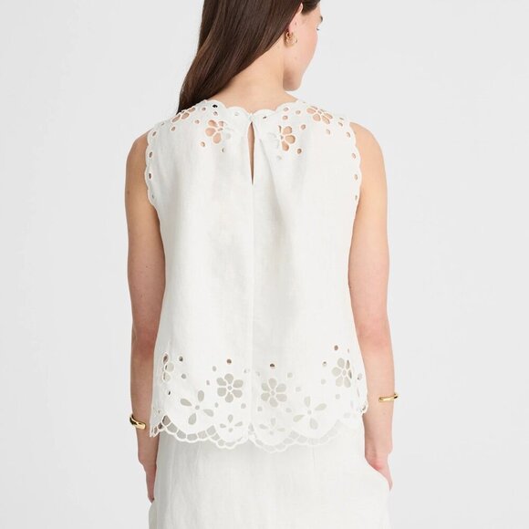 Madewell Embroidered Linen Eyelet Floral High Low Swingy Tank White Size L NWT - Picture 3 of 7